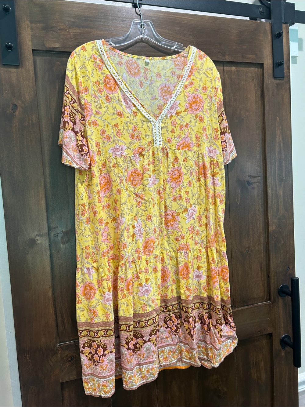 A73 Yellow Floral V-Neck Women's Dress Size 1X